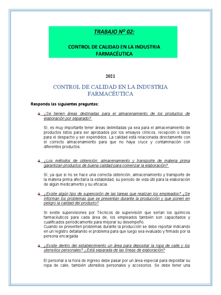 Control de Calidad en la Industria Farmacéutica | PDF