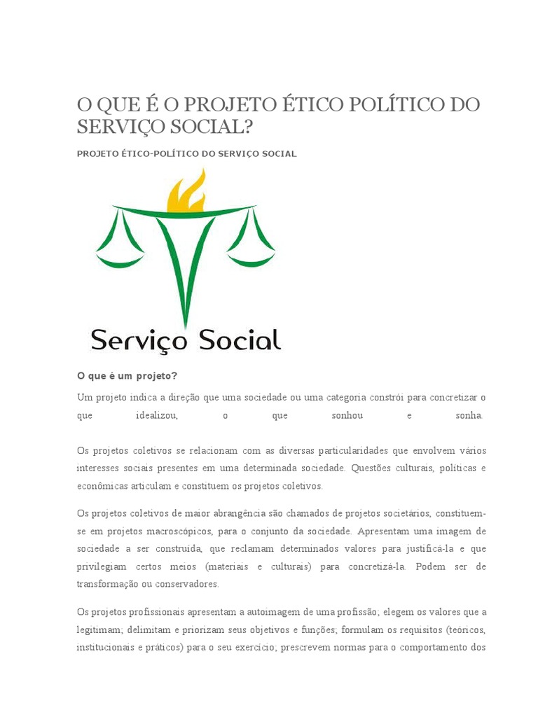 Entenda o Projeto Ético-Político do Serviço Social | PDF | Trabalho ...