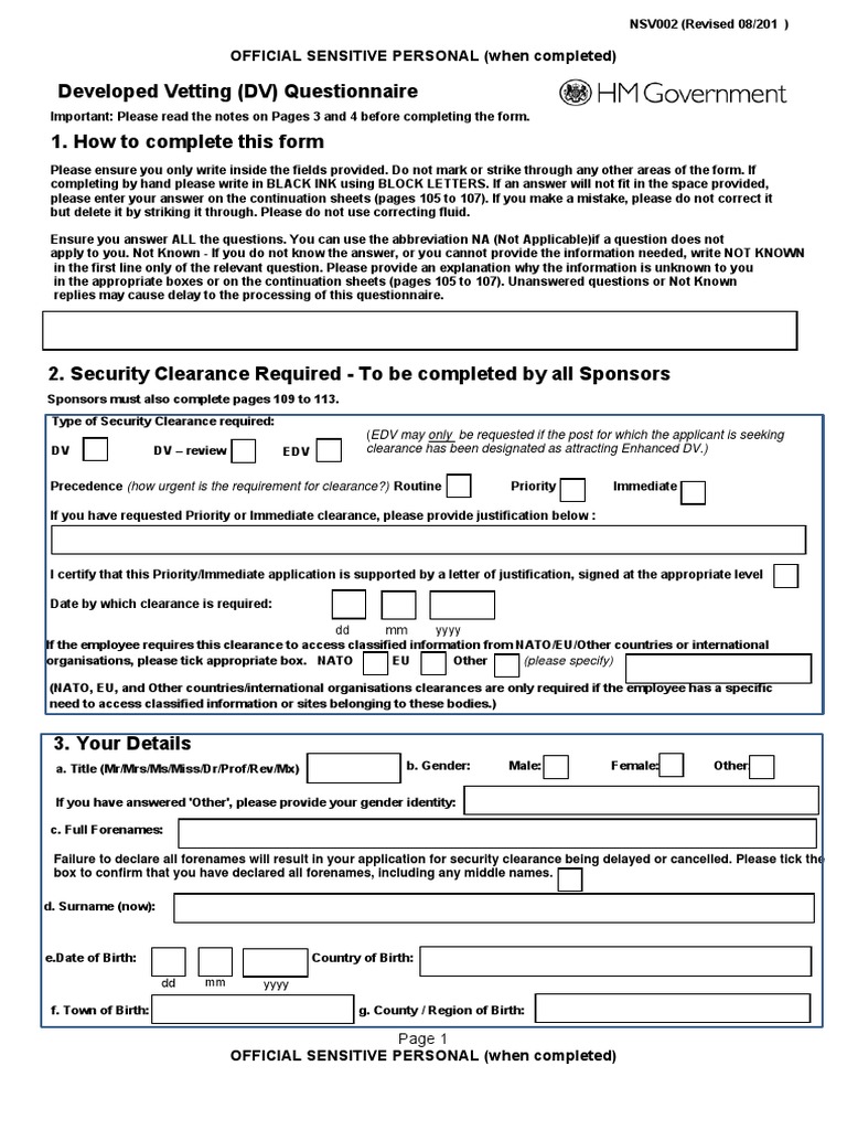 Developed Vetting Security Clearance Form | PDF | Security Clearance ...