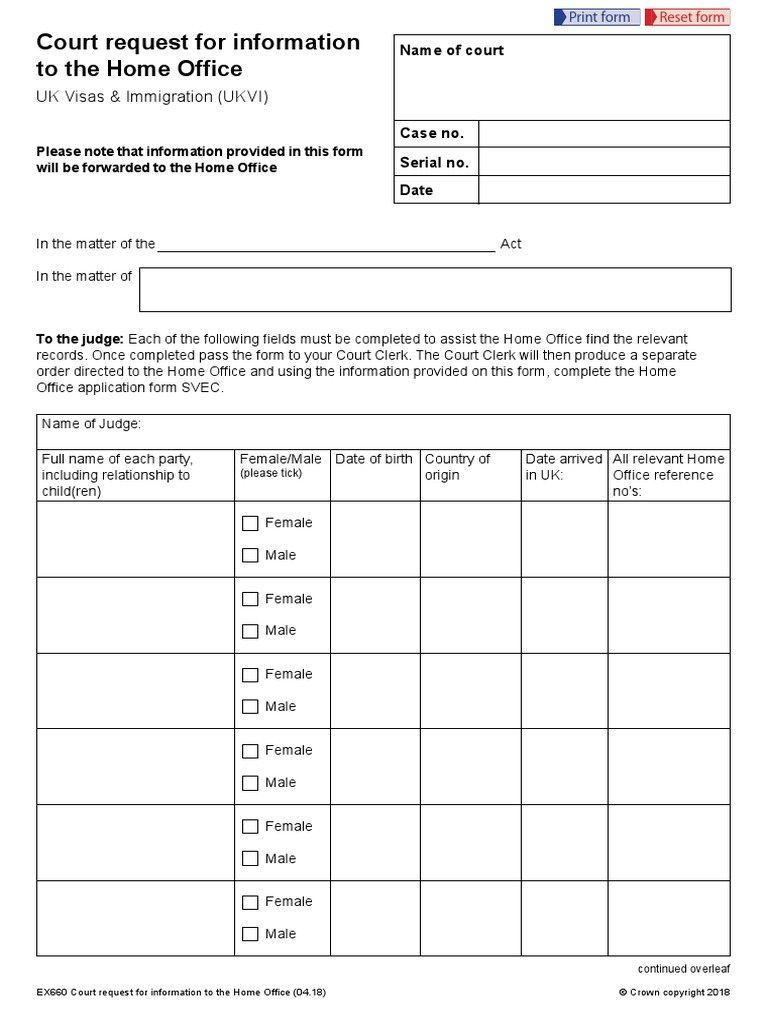 Court Request For Information To The Home Office UK Visas