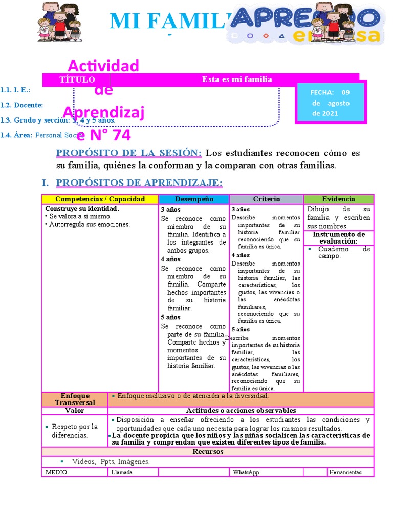 Esta Es Mi Familia | Descargar gratis PDF | Salón de clases | Cognición