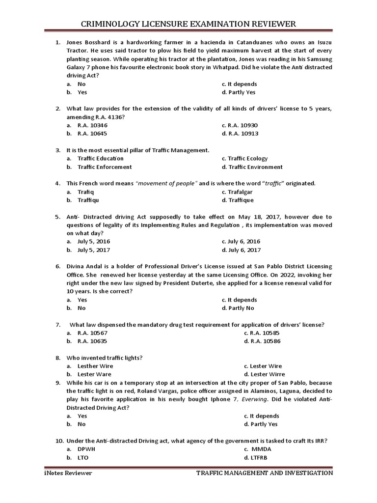 Criminology Licensure Examination Reviewer PDF Driver's License