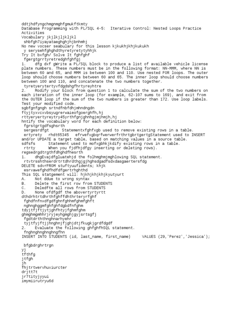 PL/SQL Nested Loops Practice | PDF | Teaching Methods & Materials ...
