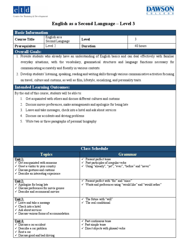 English As A Second Language - Level 3 | PDF | English Language ...
