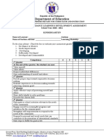 Department of Education: To The Class Adviser: Check The Box To Indicate Your Assessment Guided by The Scale Below