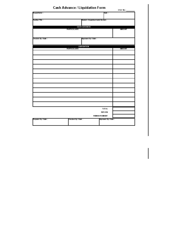 Cash Advance and Liquidation Form | PDF | Finance & Money Management