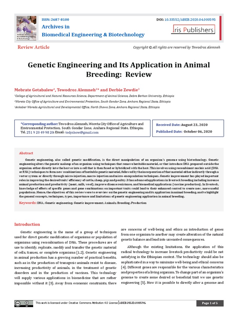 Application of Biotechnology in Animals | PDF | Genetic Engineering ...