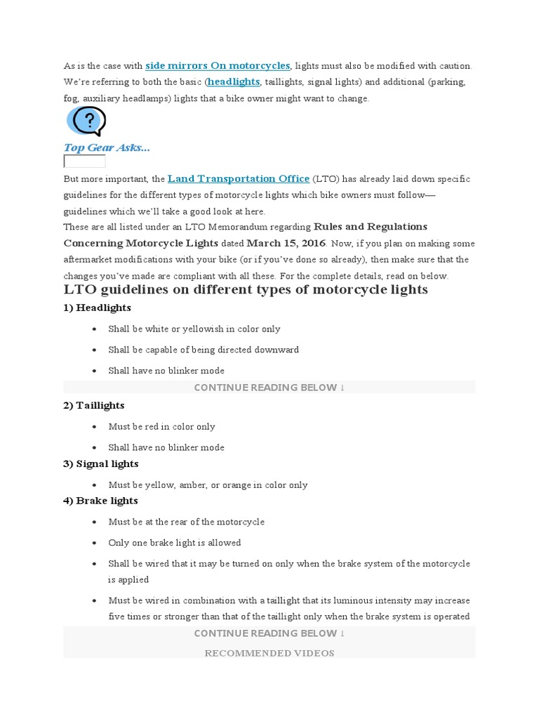 Lto Guidelines On LED Lights PDF Headlamp Light