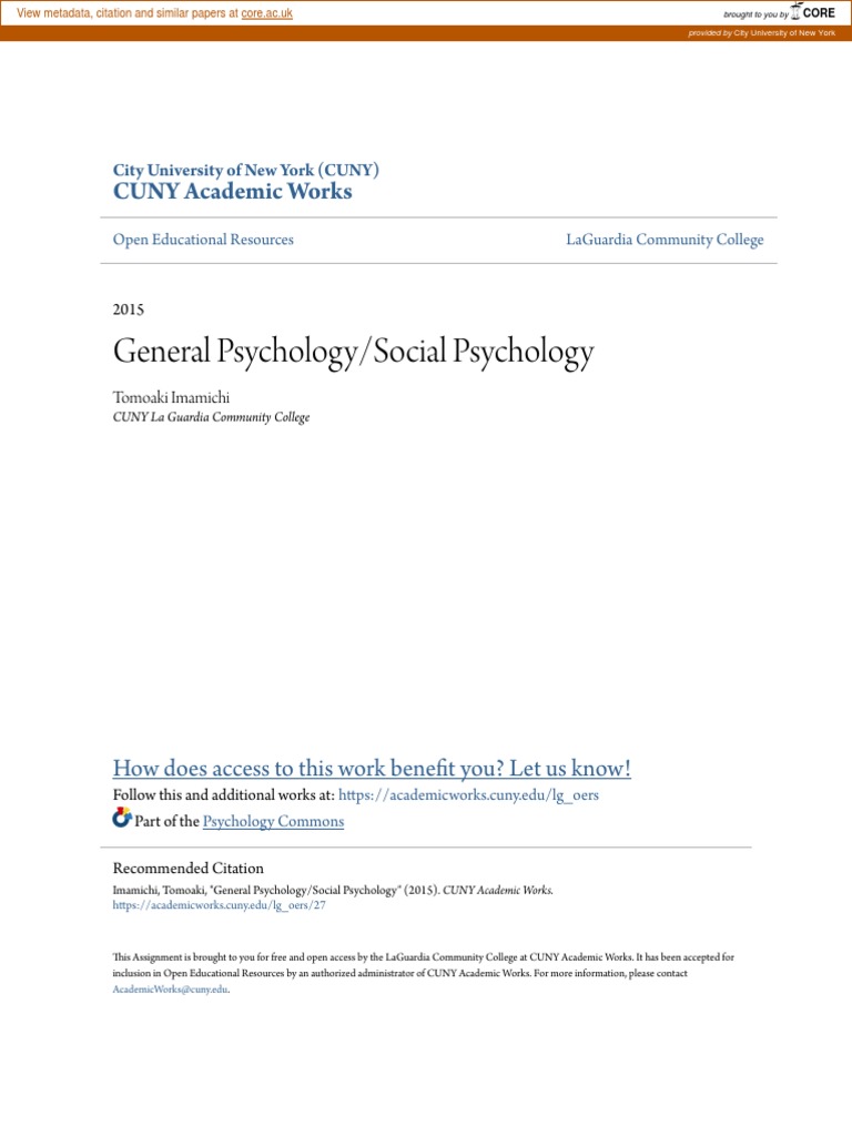 General Psychology/Social Psychology CUNY Academic Works PDF