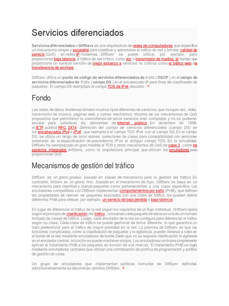 Servicios Diferenciados IP PDF Calidad de servicio Yo Pv6