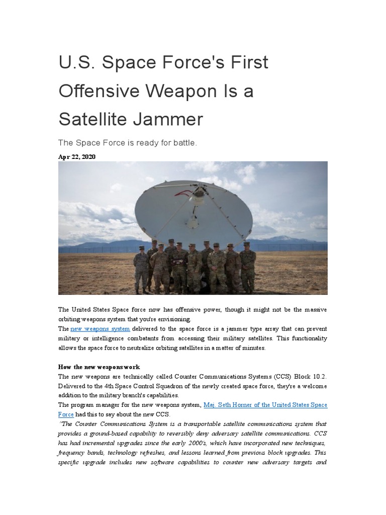 U.S. Space Force's First Offensive Weapon Is A Satellite Jammer | PDF ...