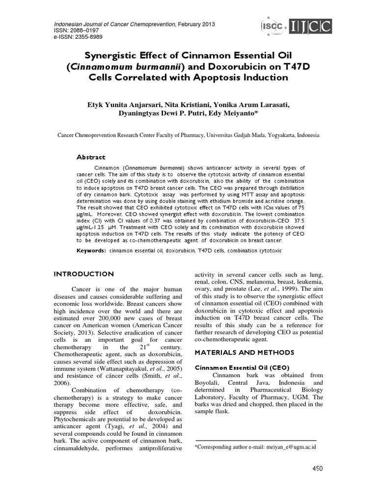 Synergistic Effect of Cinnamon Essential Oil (Cinnamomum Burmannii) and