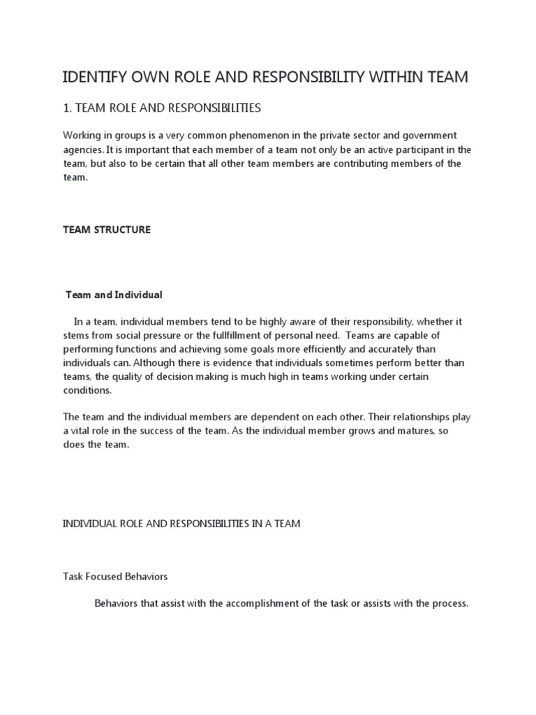 Defining Team Roles and Responsibilities | PDF | Career & Growth | Self ...