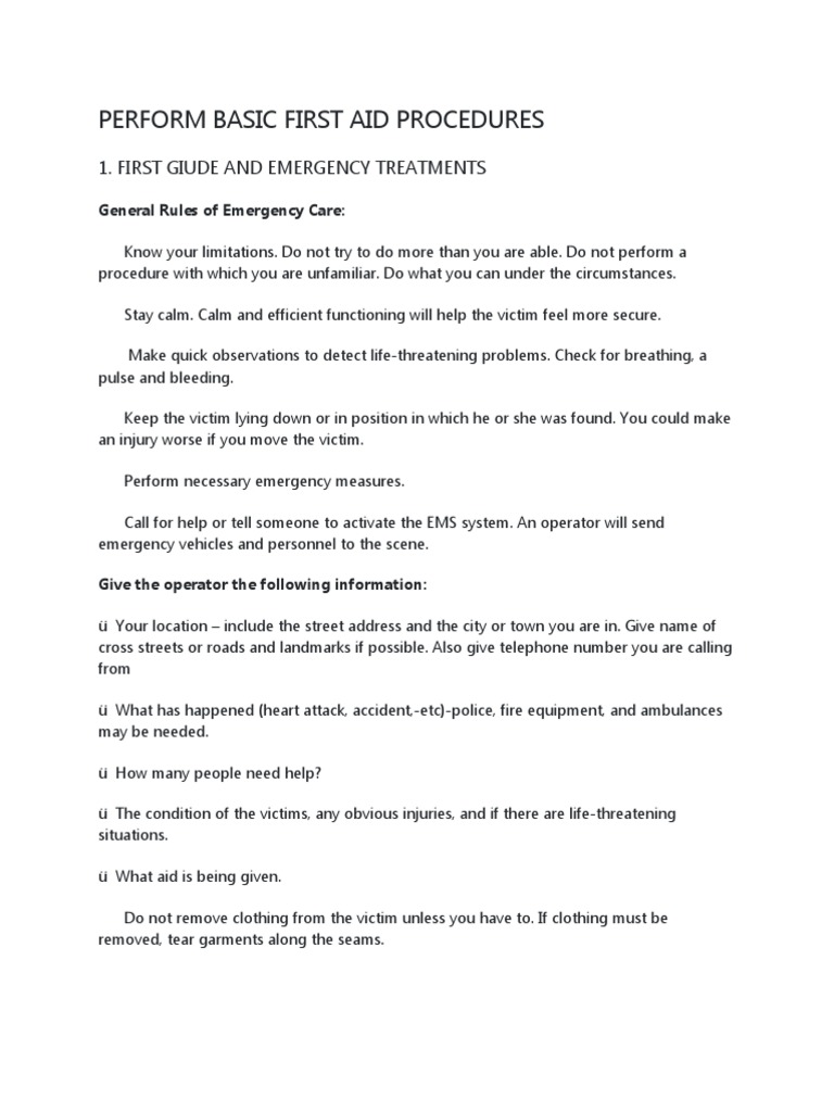 Essential First Aid Procedures Guide | PDF | First Aid | Burn