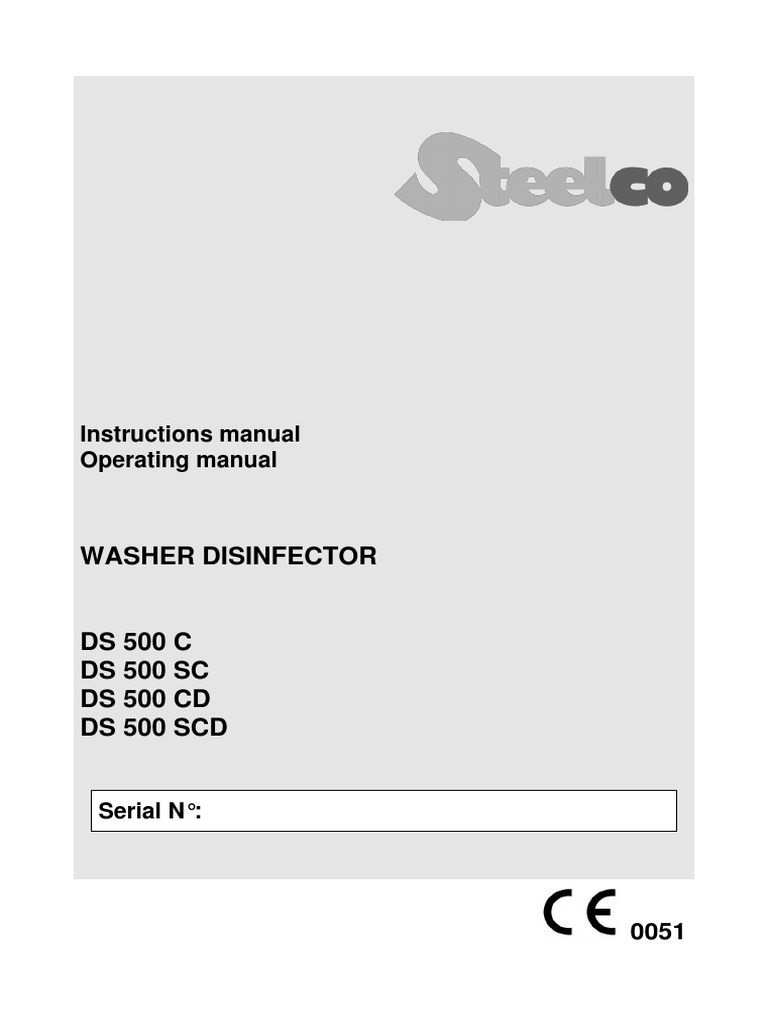 Washer Disinfector Instructions Manual Operating Manual PDF Mains
