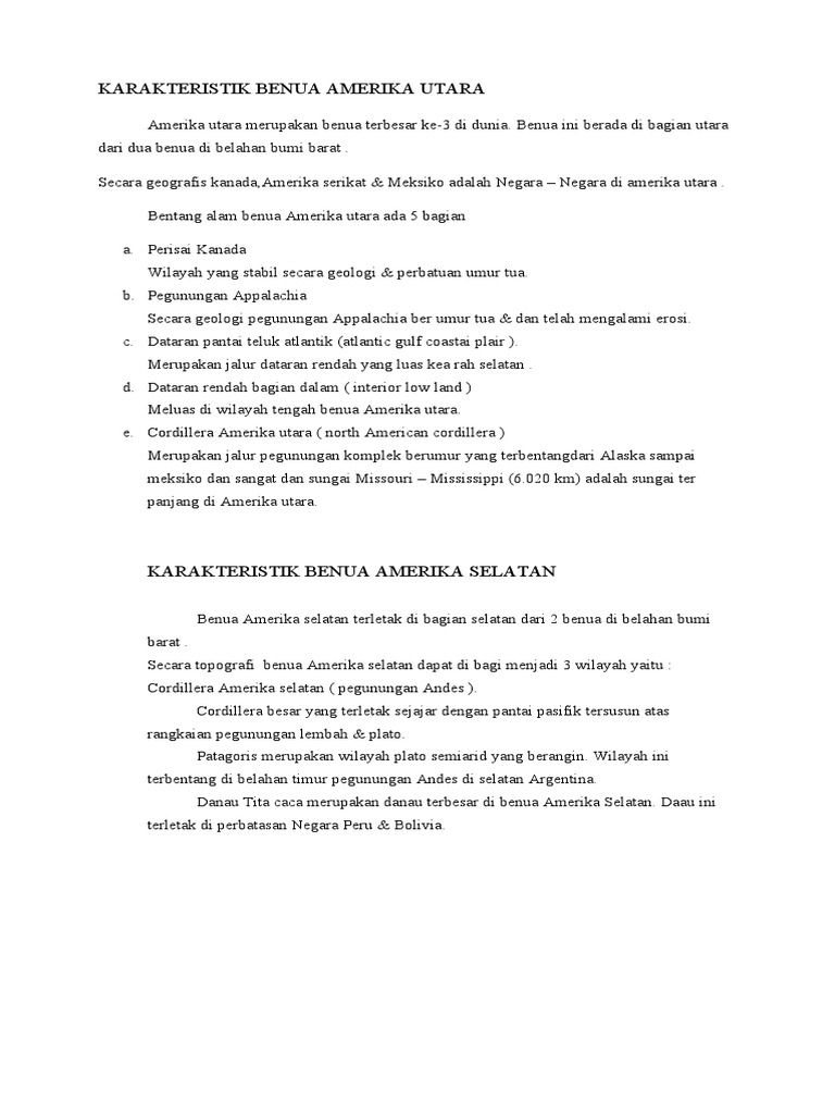 Karakteristik Benua Amerika Utara
