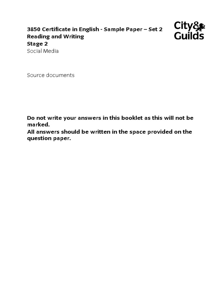 Social Media 3850 Certificate in English Sample Paper Set 2