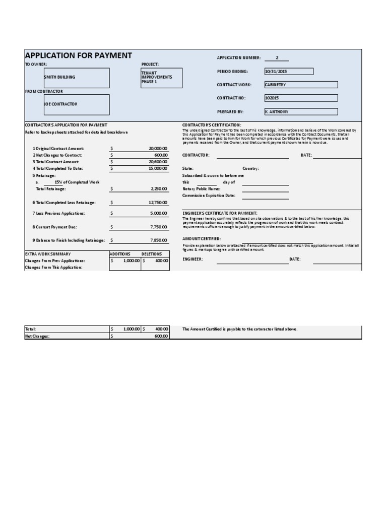 Contractor Payment Application Form | PDF | Framing (Construction ...