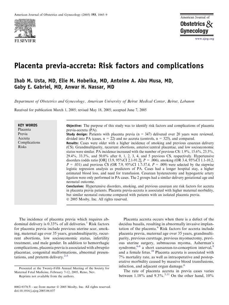 Risk Factors for Placenta Previa-Acreta | PDF | Childbirth | Medical ...