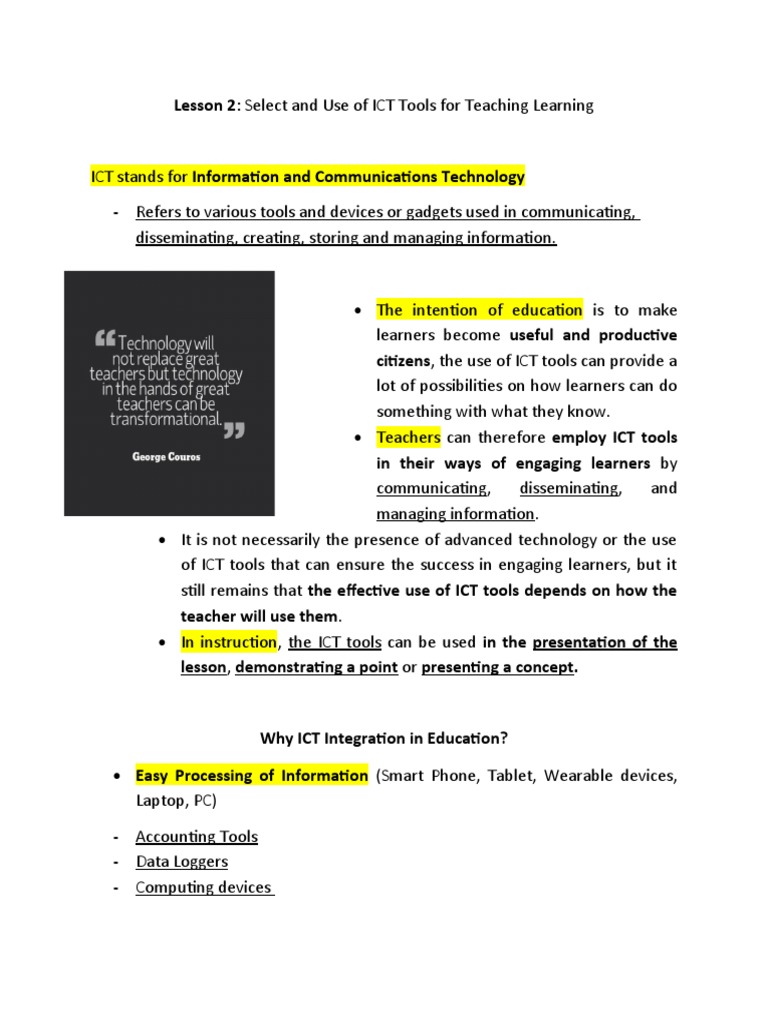Lesson 2 ICT Tools in Teaching and Learning | PDF | Educational ...