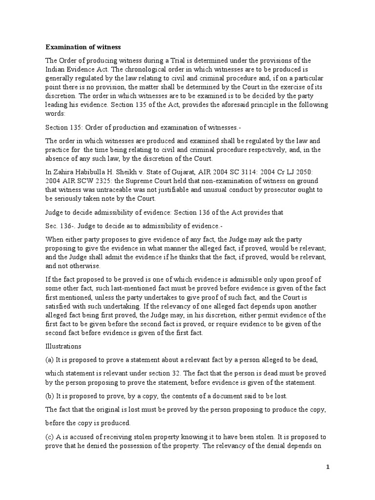 Examination - Cross & Re-Examination of Witness | PDF | Cross ...