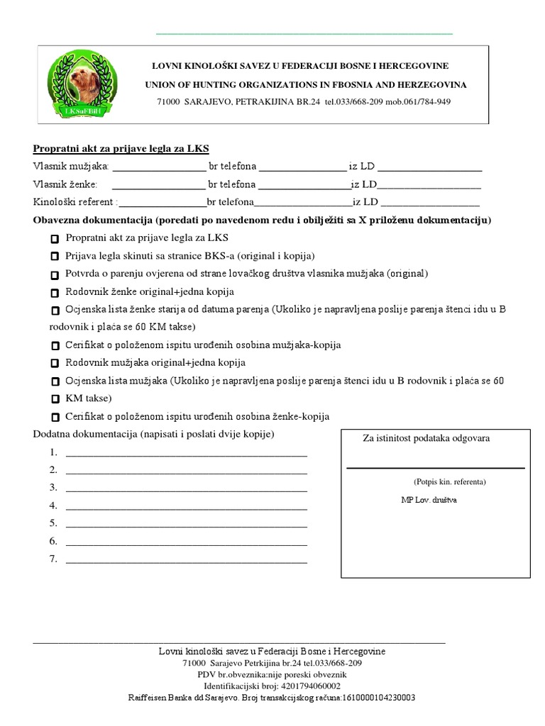 Propratni Akt Za Prijave Legla Za LKS | PDF