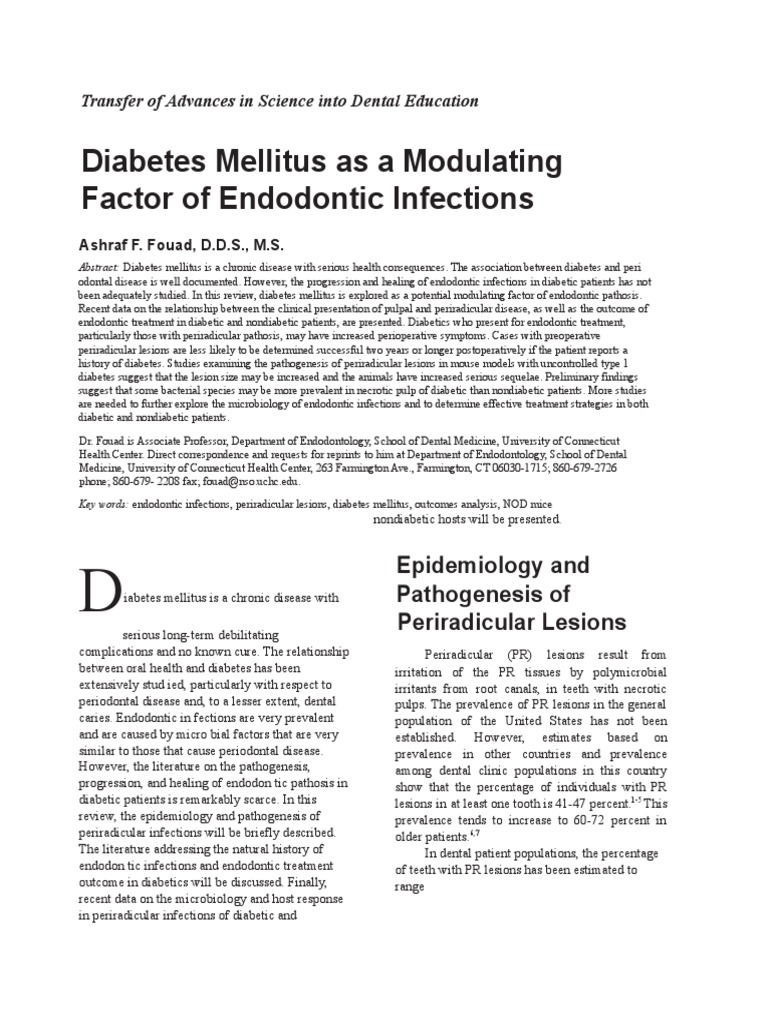 Diabetes Mellitus As A Modulating Factor of Endodontic Infections PDF