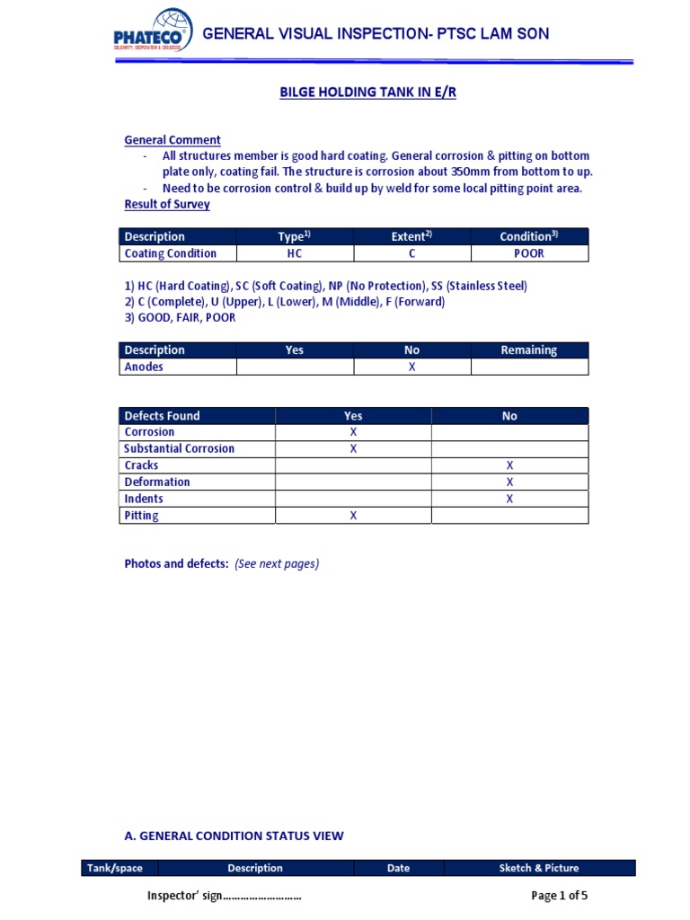 Visual Report Bilge Holding Tank On 11.nov PDF Applied And Interdisciplinary Physics