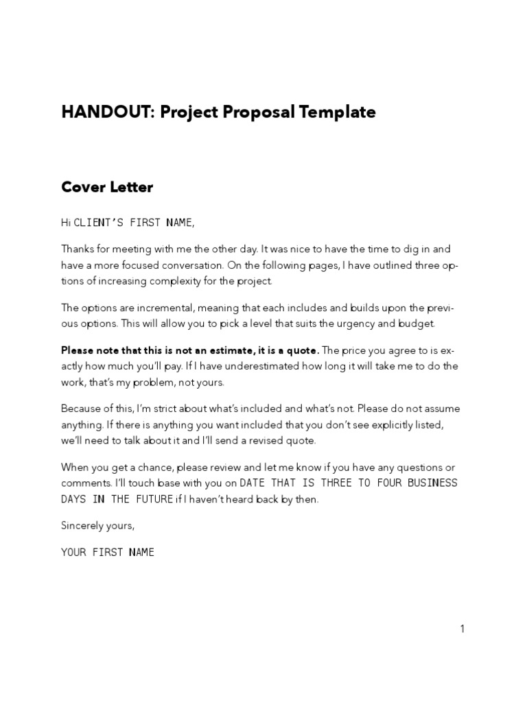 HANDOUT: Project Proposal Template: Cover Letter | PDF | Risk | Option ...
