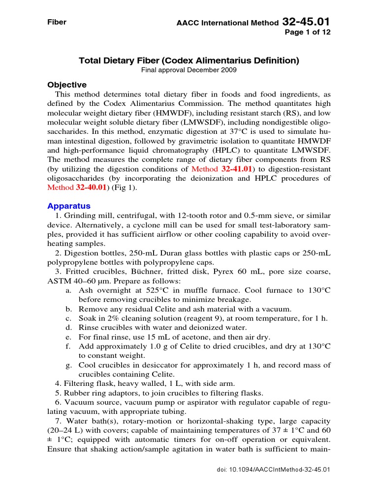 324501 Total Dietary Fiber (Codex Alimentarius Definition) PDF Purified Water Ph
