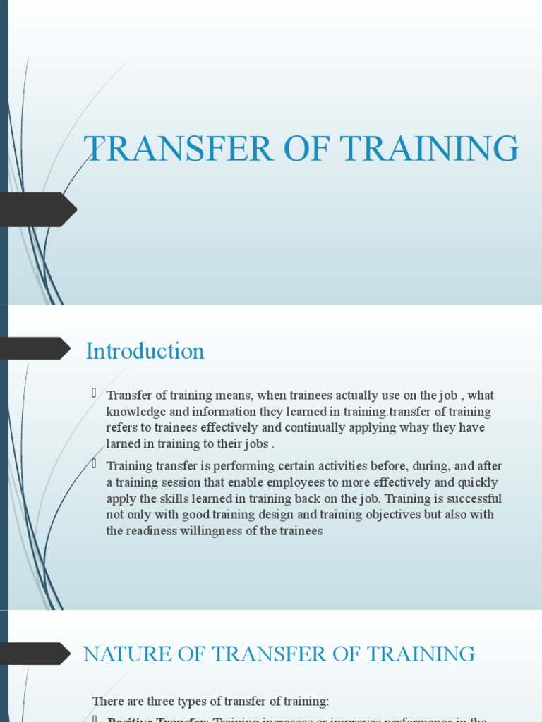 Transfer of Training: Key Concepts and Models | PDF | Learning | Theory