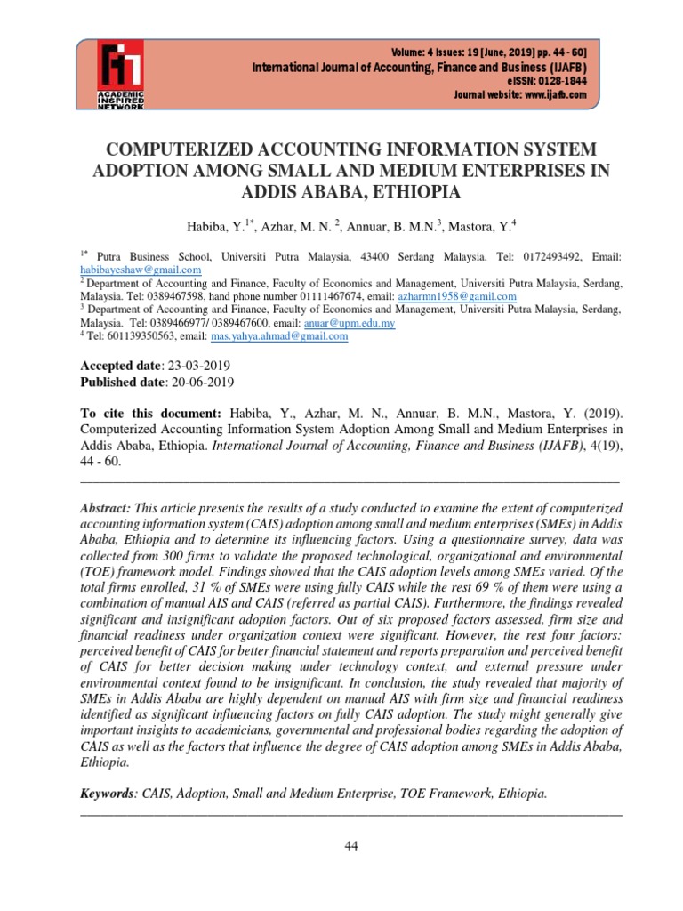 Computerized Accounting Information System Adoption Among Small and