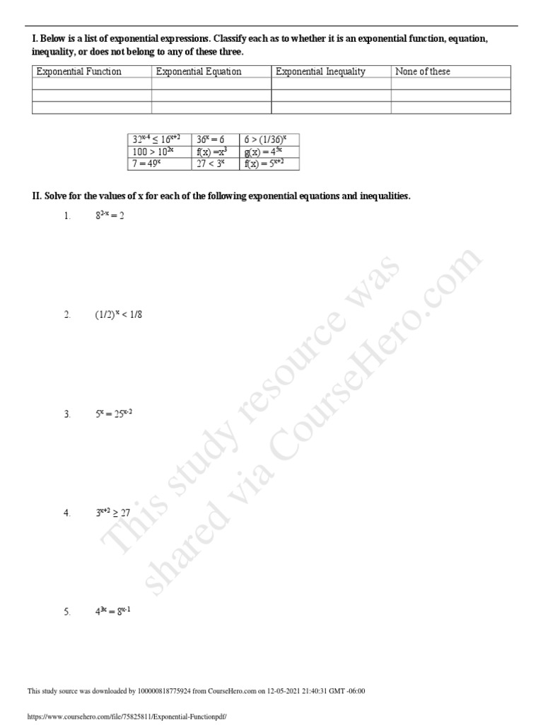 Analysis of Exponential and Logarithmic Functions | PDF | Function ...