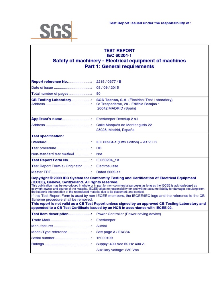 Safety of Machinery Electrical Equipment of Machines Part 1 General Requirements PDF