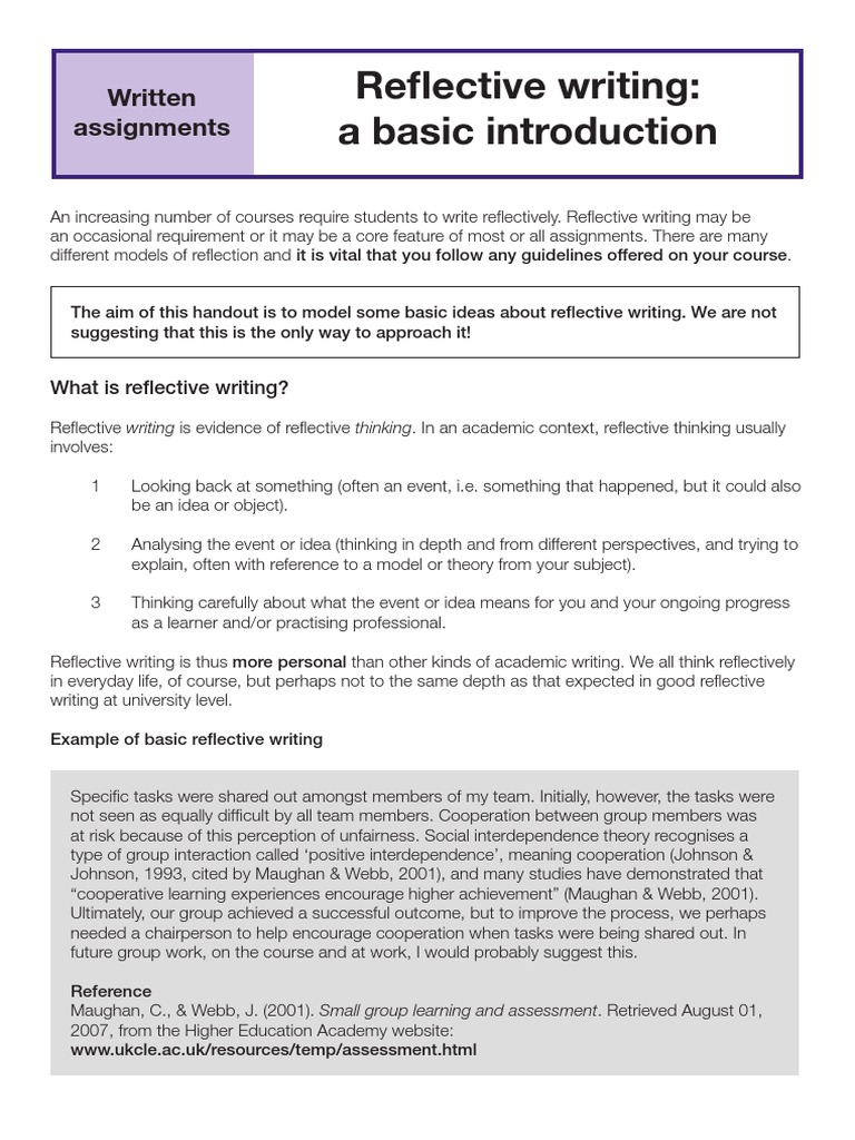 Reflective Writing A Basic Introduction Pdf Learning Communication