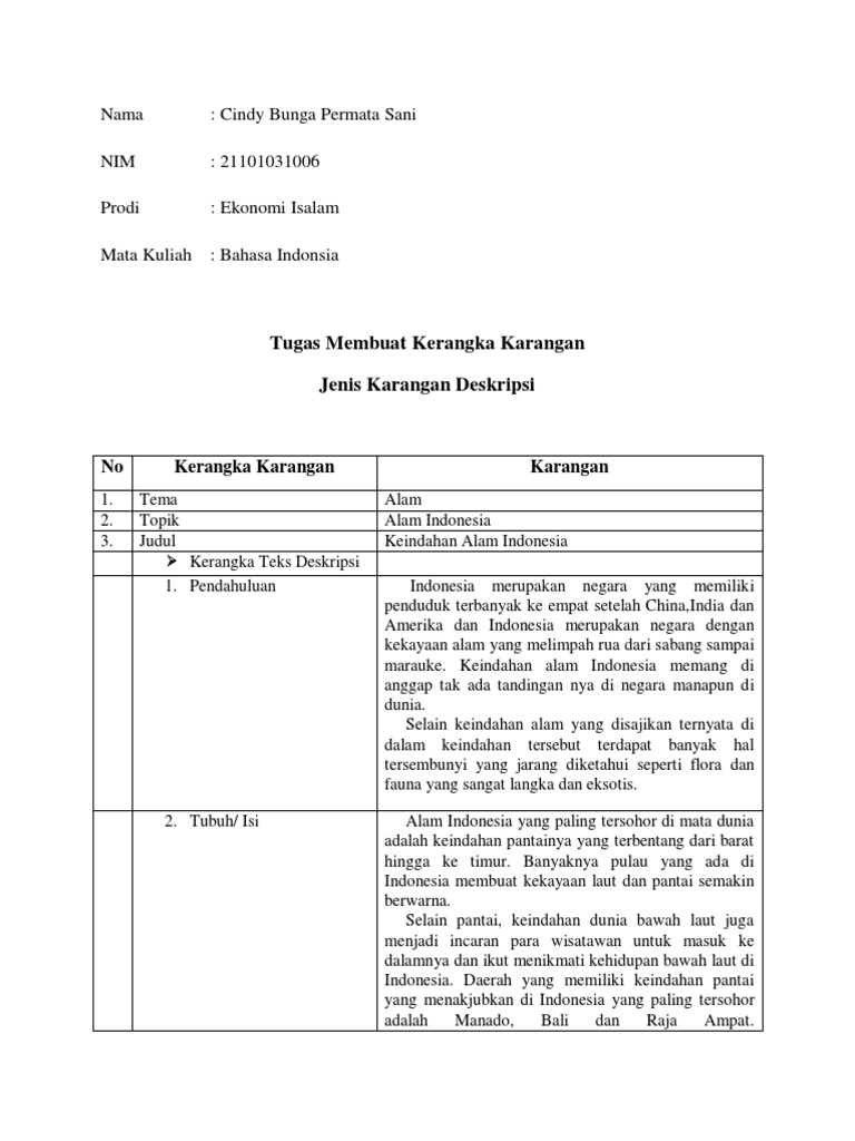 Kerangka Karangan Keindahan Alam Indonesia | PDF | Griya & Taman