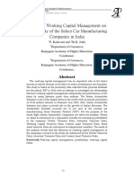 Impact of Working Capital Management On Profitability of The Select Car Manufacturing Companies in India