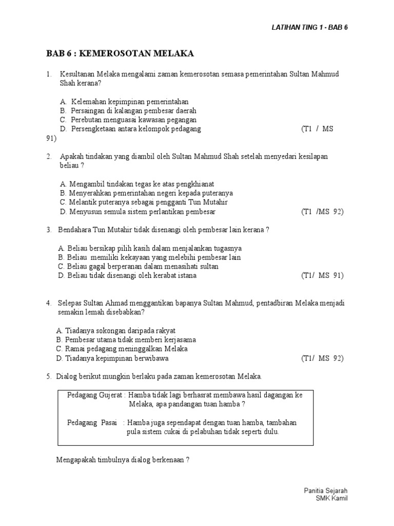 Sejarah Tingkatan1 - Latihan Bab 6