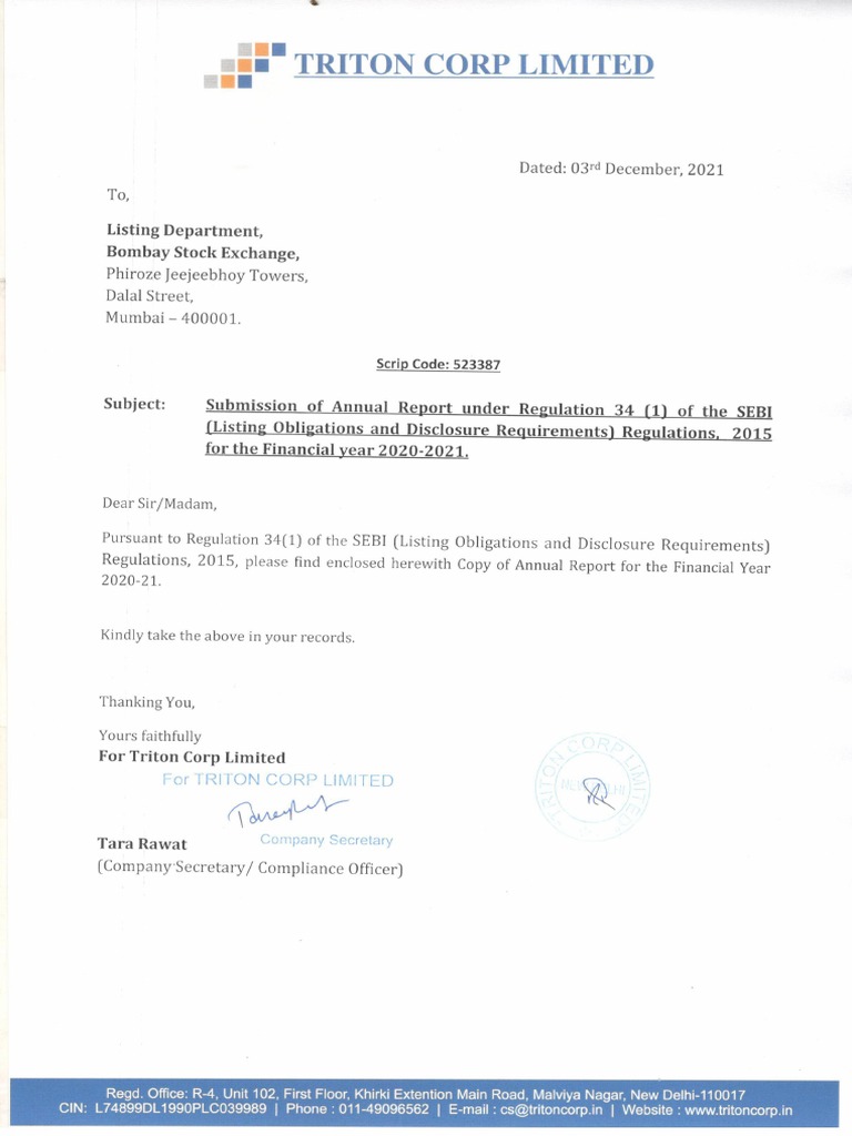 Os Triton Corp Limited Dated 03'4 December, 2021 PDF Electronic