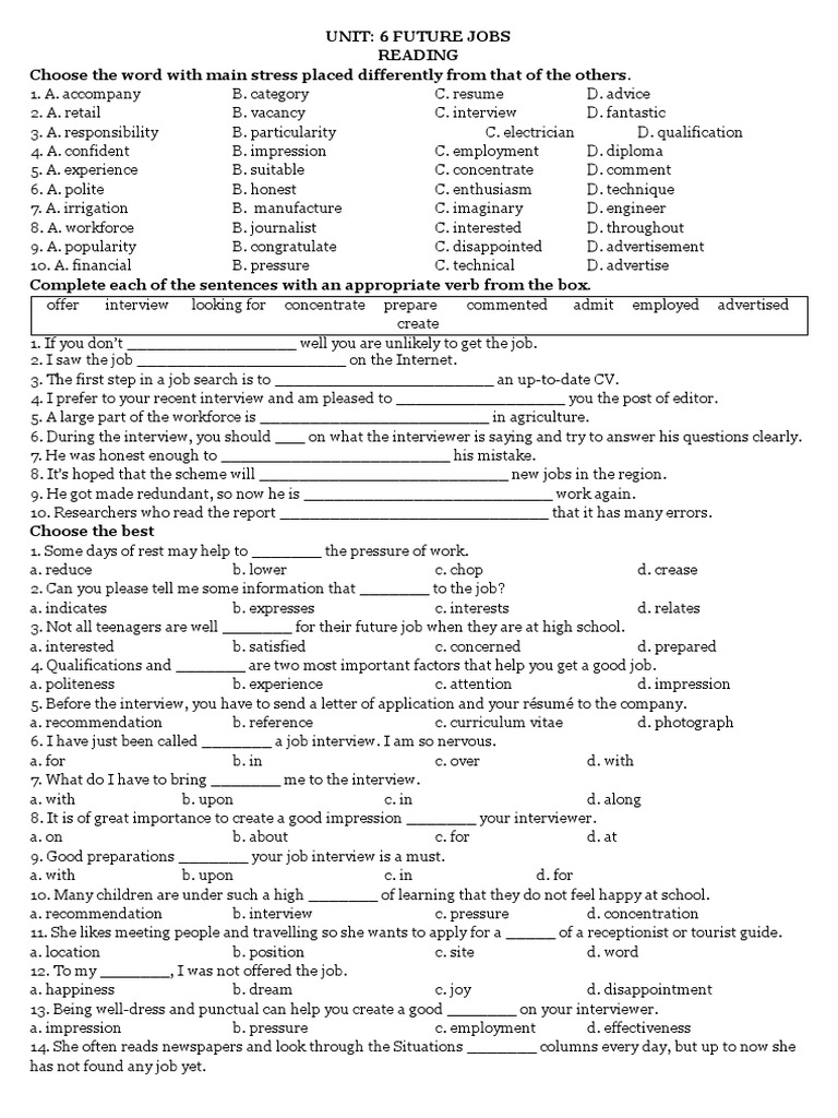 Unit 6 Reading Exercise | PDF | Job Interview | Employment