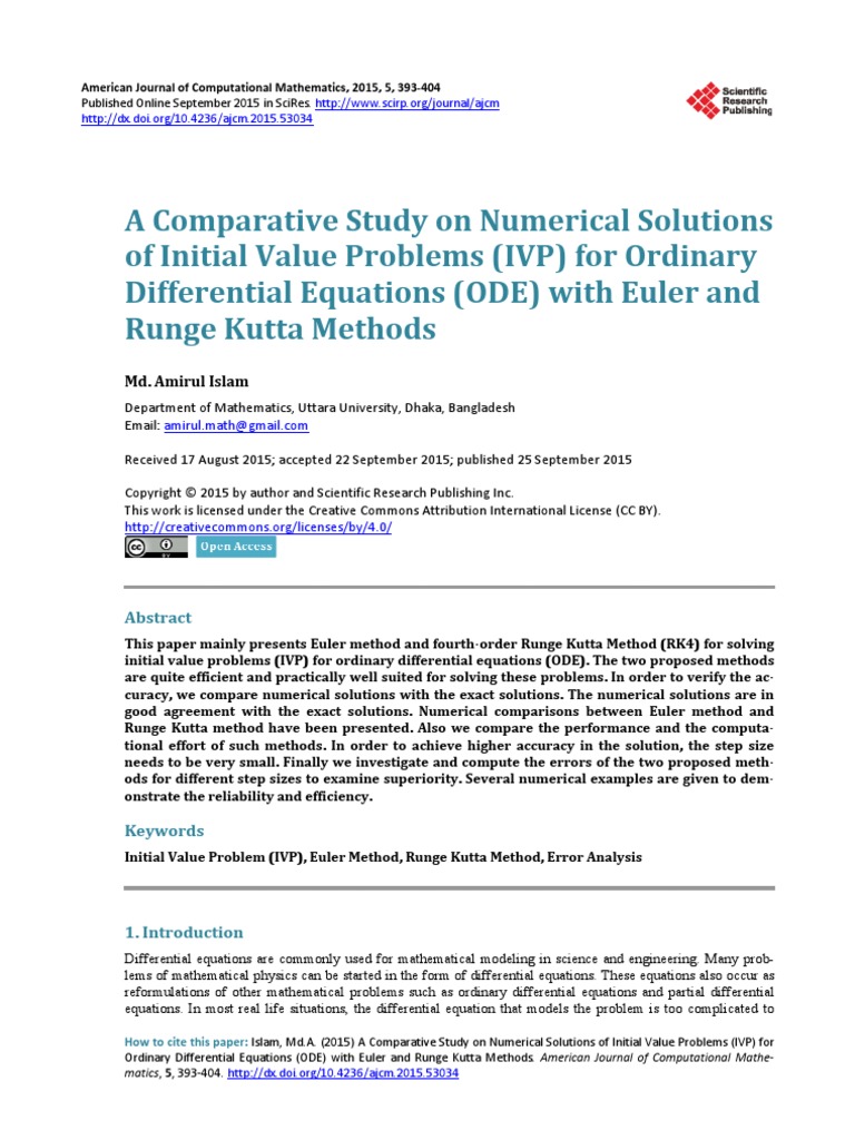 A Comparative Study On Numerical Solutions of Init | PDF | Numerical ...