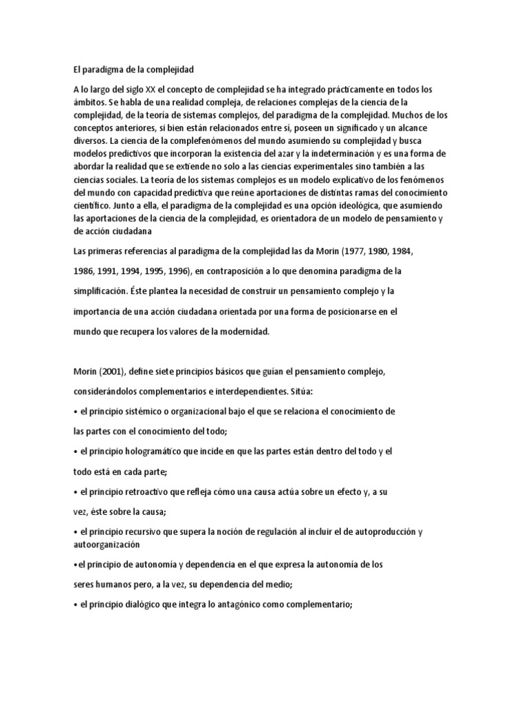 El Paradigma de La Complejidad | PDF | Paradigma | Complejidad