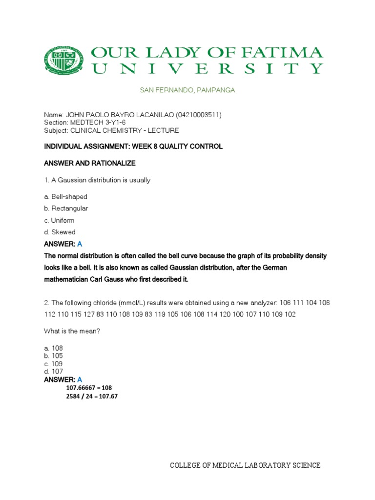 Clinical Chemistry Quality Control Assignment | PDF | Receiver ...
