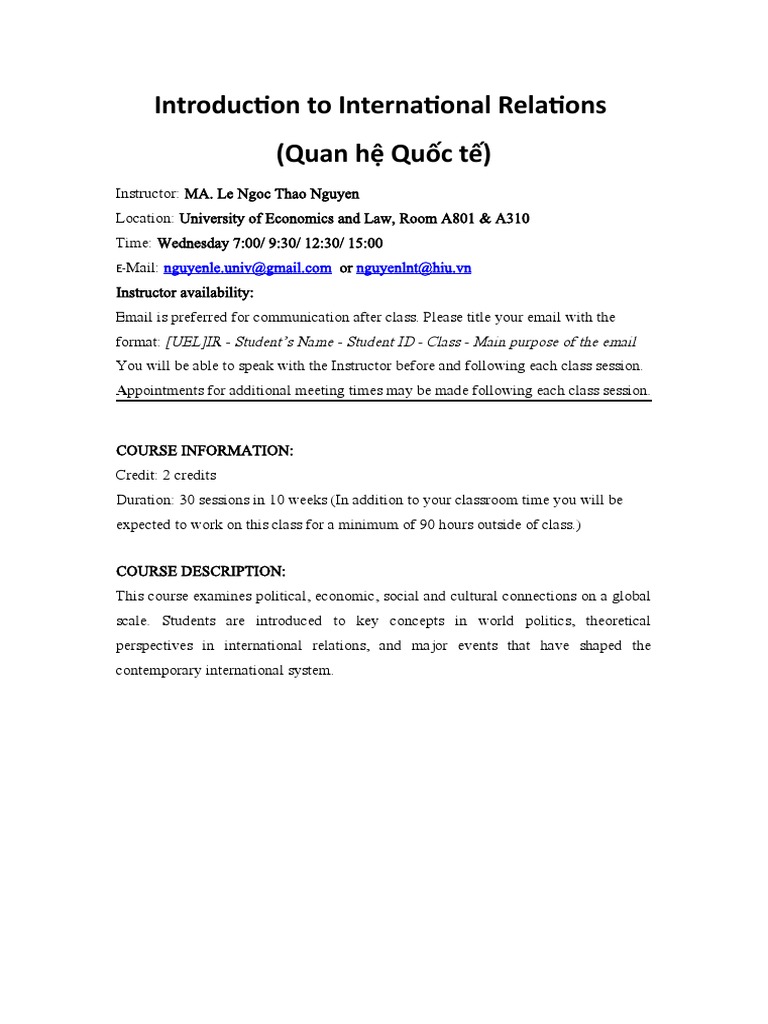 Syllabus - Introduction To International Relations | PDF ...