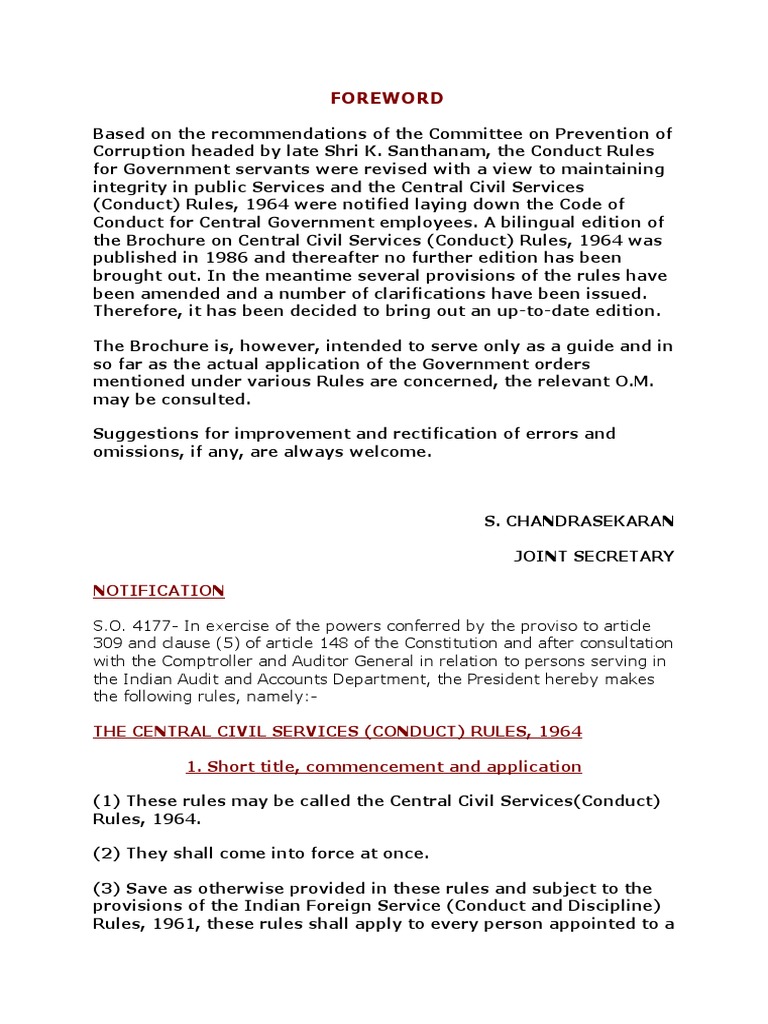 Ccs Conduct Rules | PDF | Civil Service | Member Of Parliament