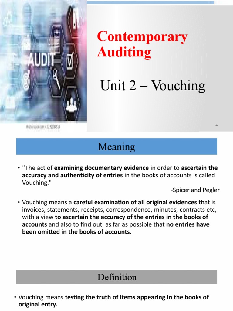 Contemporary Auditing Unit 2 Vouching PDF Audit Voucher