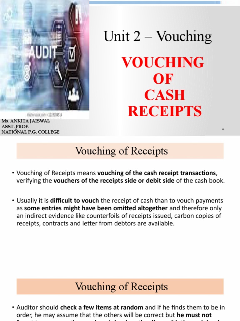 Unit 2 Vouching Vouching OF Cash Receipts PDF Receipt Cheque