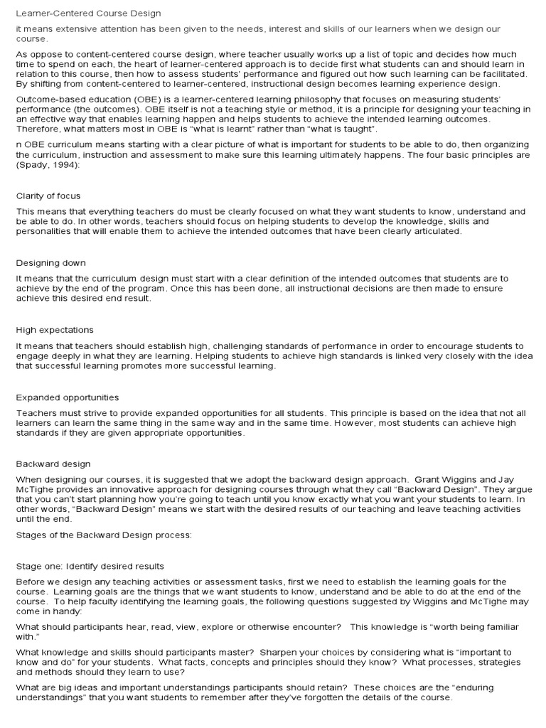 Learner-Centered Course Design Guide | PDF | Educational Assessment ...
