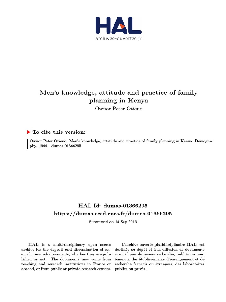 Mens Knowledge, Attitude and Practice of Family Planning in Kenya | PDF ...
