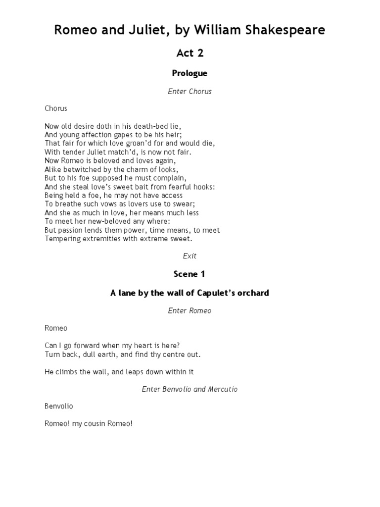 Act 2 Scene 1 Overview of Romeo and Juliet | PDF | Romeo And Juliet ...